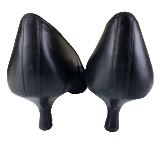 Franco Sarto Black Leather Open Toe Pump Kitten Heels with Bow 9M - Picture 3 of 10